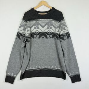 Lands' End Men XL Tall Grey Wool Blend Holiday Fair Isle Snowflake Knit Sweater